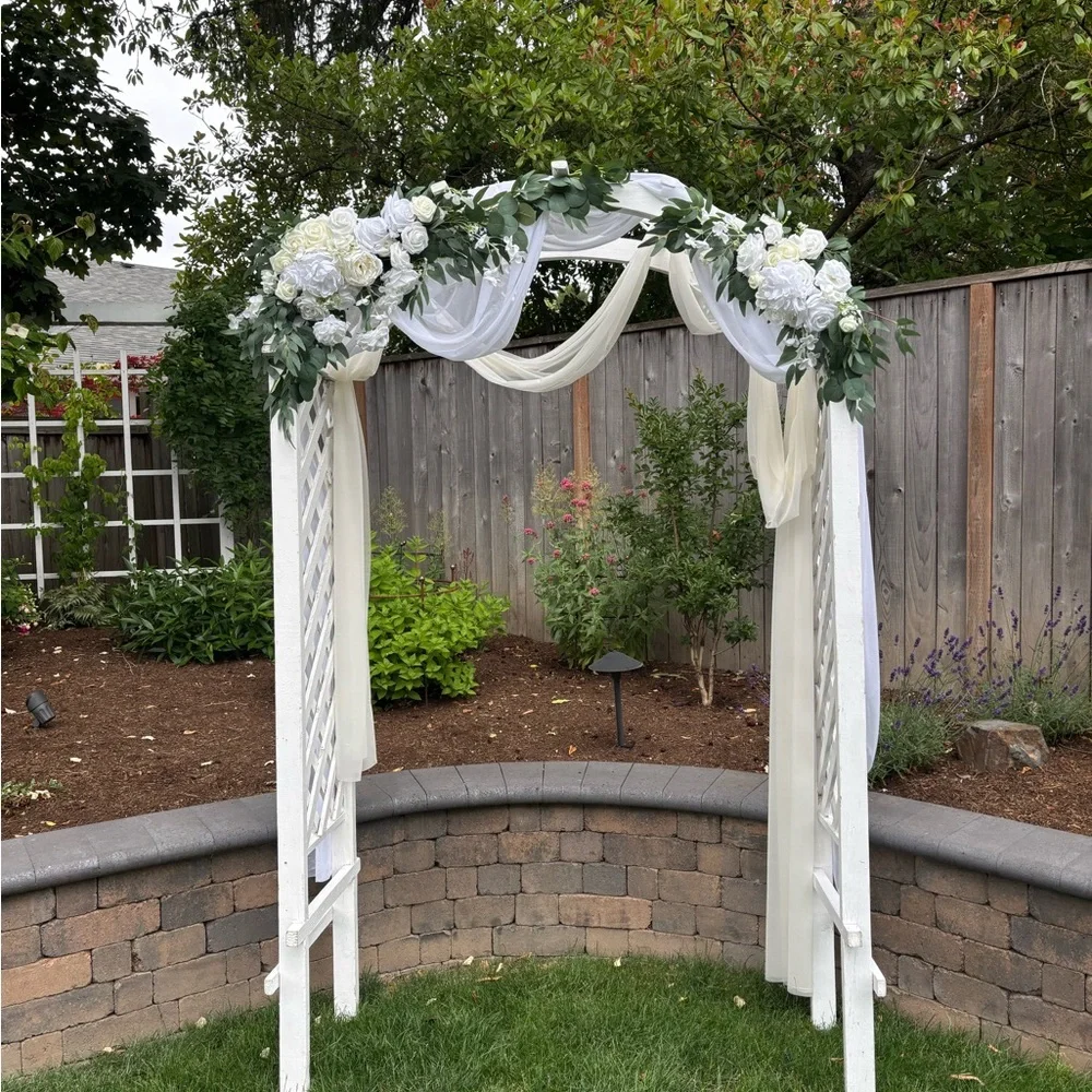 Ling’s Moment FLOWER ARCH DECOR WITH DRAPES IN WHITE & SAGE